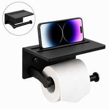 Wall Mount Toilet Paper Holder with Shelf Black Aluminum Bathroom Tissue Roll