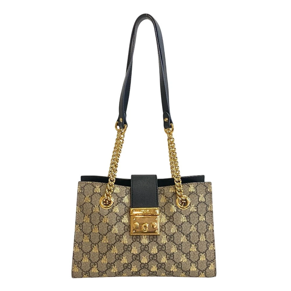GUCCI 498156 Small Chain GG Supreme Be leather Padlock Shoulder Bag