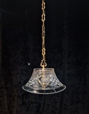 Beautiful Vintage Heavy Cut Glass Crystal Oval Brass Pendant Light Lighting