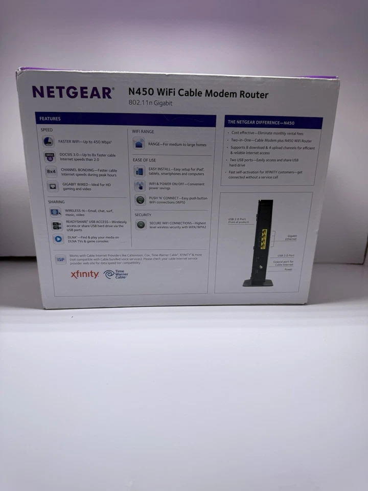 Netgear N450 WiFi Cable Modem Router CG3000DV2 DOCSIS 3.0 Xfinity Spectrum COX - Image 2 of 4