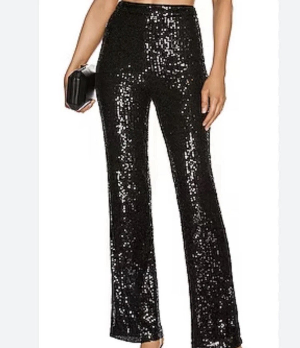 NWT House Of Harlow 1960 High Waisted Wide Leg All Over Sequin Holiday Glam Sz 4