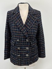 698 VERONICA BEARD Rumer Dickey Double Breas Blazer Jacket Womens 10 Blue Tweed