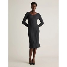 Quince Cotton Cashmere Ribbed Long Sleeve V-Neck Midi Dress Heather Charcoal XL
