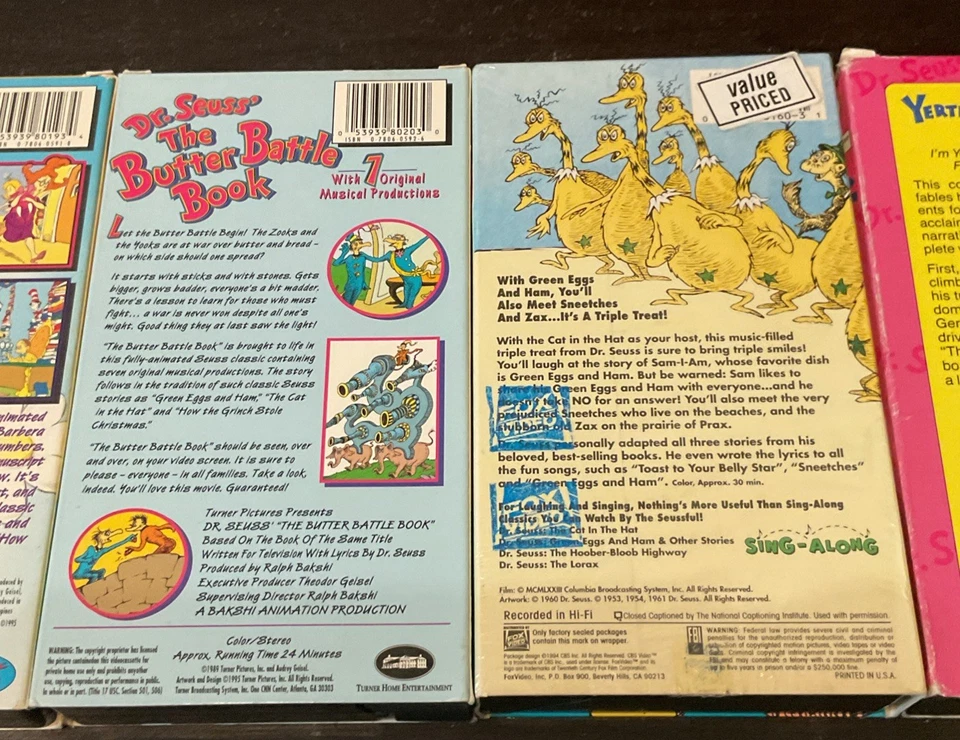 Dr. Seuss Lot of 5 VHS Tapes: Grinch, Green Eggs, Yertle The Turtle, ABC,Butter Foto 4 de 4