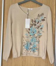 ARTIGIANO BNWT ladies stone beige blue brown thin sparkle jumper top size 16 18