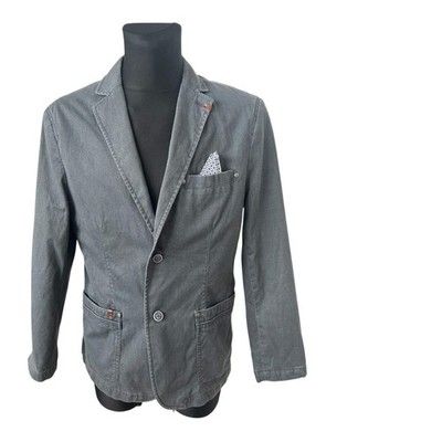 Peckott Herren Sakko Blazer Gr 52 Blau Grau Baumwolle Stretch Elegant