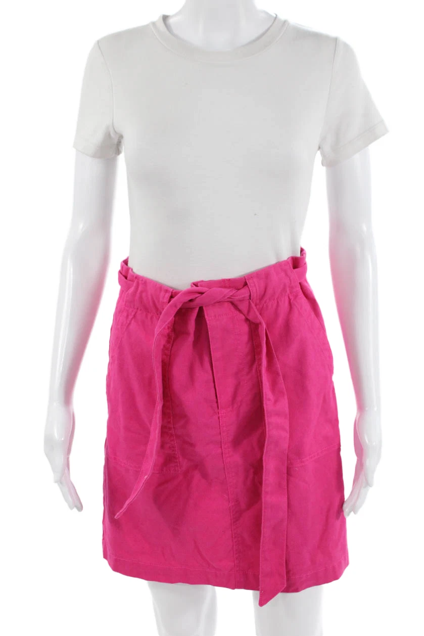J Crew Women A-Line Wrap Skirt Pink Linen-Cotton Short Size 2