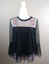 Xhilaration Womens Mesh Lace Y2K Top Size S Embroidered Whimsigoth Dark Fairy