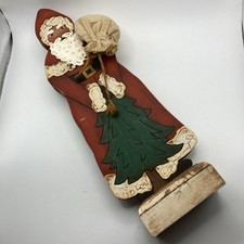 Wood Santa Claus Decor With Toy Sack And Tree 16 Painted
