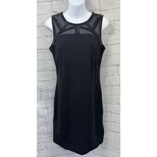 Coast Bodycon Dress Black Size 8 Stretchy Beaded Mesh Party Cap Sleeves LBD