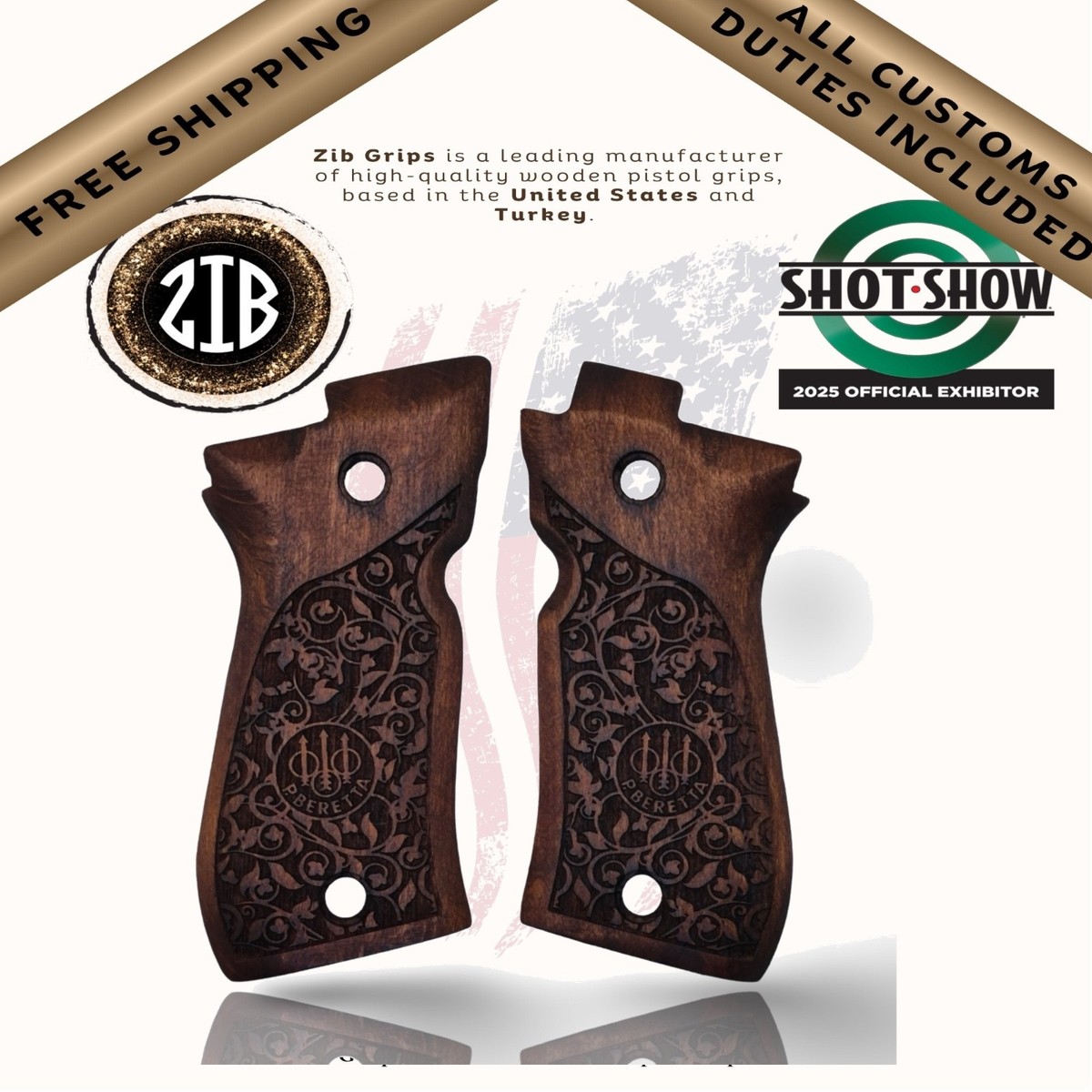 ZIB GRIPS for Beretta 81F, 81 FS, 84F, 84FS, 81BB, Fatih 13, 84BB