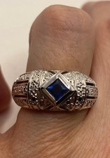Vintage Blue Sapphire 925 Sterling Silver Ring Size 7