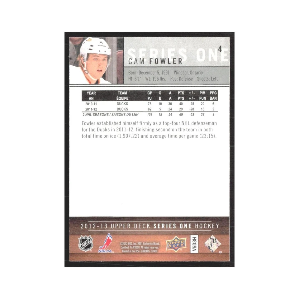 2012 Upper Deck Cam Fowler Anaheim Ducks #4 - Image 2 of 3