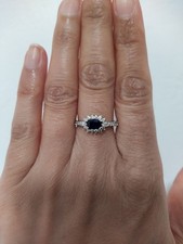 Tova Diamonique Ring East West Sterling Silver 925 Blue Sapphire Size O