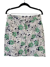 Talbots Skirt Size 6 Button Front Floral A-Line Floral Navy Blue Green Bohemian