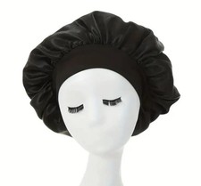 Black Satin Bonnet Silk Hair Sleep Cap Adjustable Elastic Night Wrap Women
