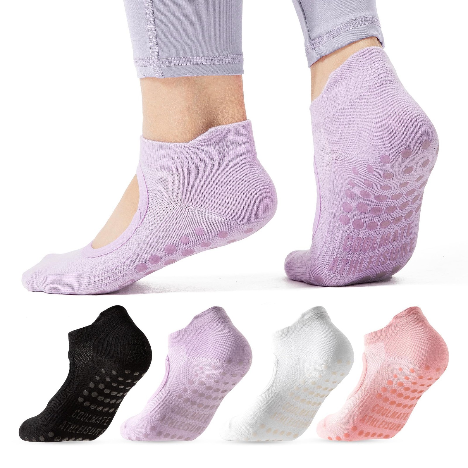 Pilates Socks with Grips for Women, Yoga Socks, Crew Non Slip Women for Worko...