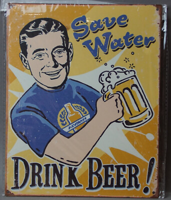 Blechschild Save Water Drink Beer! 25cm x 20 cm Retro/Vintage Motiv Neu & OVP