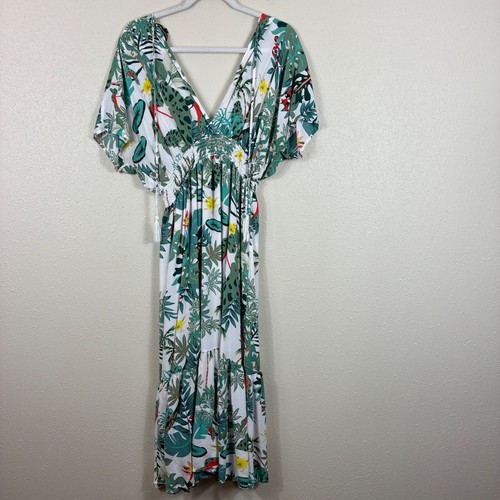 Vestido Spiaggia Dolce Estampado Tropical Calado Cuello en V Niveles Talla Grande - Imagen 7 de 7