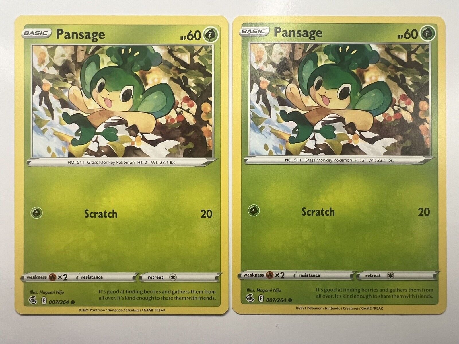 Pokémon TCG Pansage Fusion Strike 007/264 Regular Common - Set Of 2
