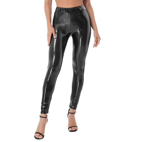 Damen Wet Look Lackleder Offener Schritt Hose High Rise Lederhose Sexy Clubwear - Picture 39 of 40