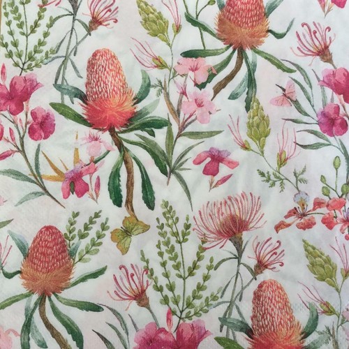 PAPER NAPKINS SERVIETTES PK 20 AUSTRALIAN NATIVE WILD FLOWERS & PROTEA