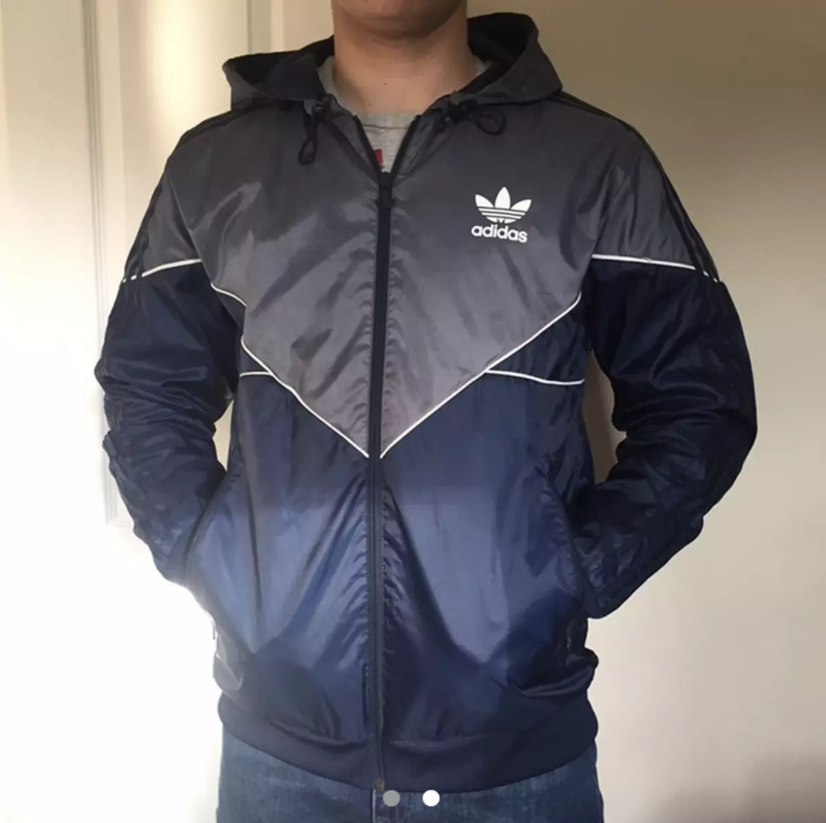 Super Rare Vintage Adidas Originals Jacket Windbreaker Blue Cal Surf Large