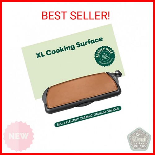 BELLA Electric Ceramic Titanium Griddle, Make 10 Eggs At Once, Healthy-Eco Non-s image