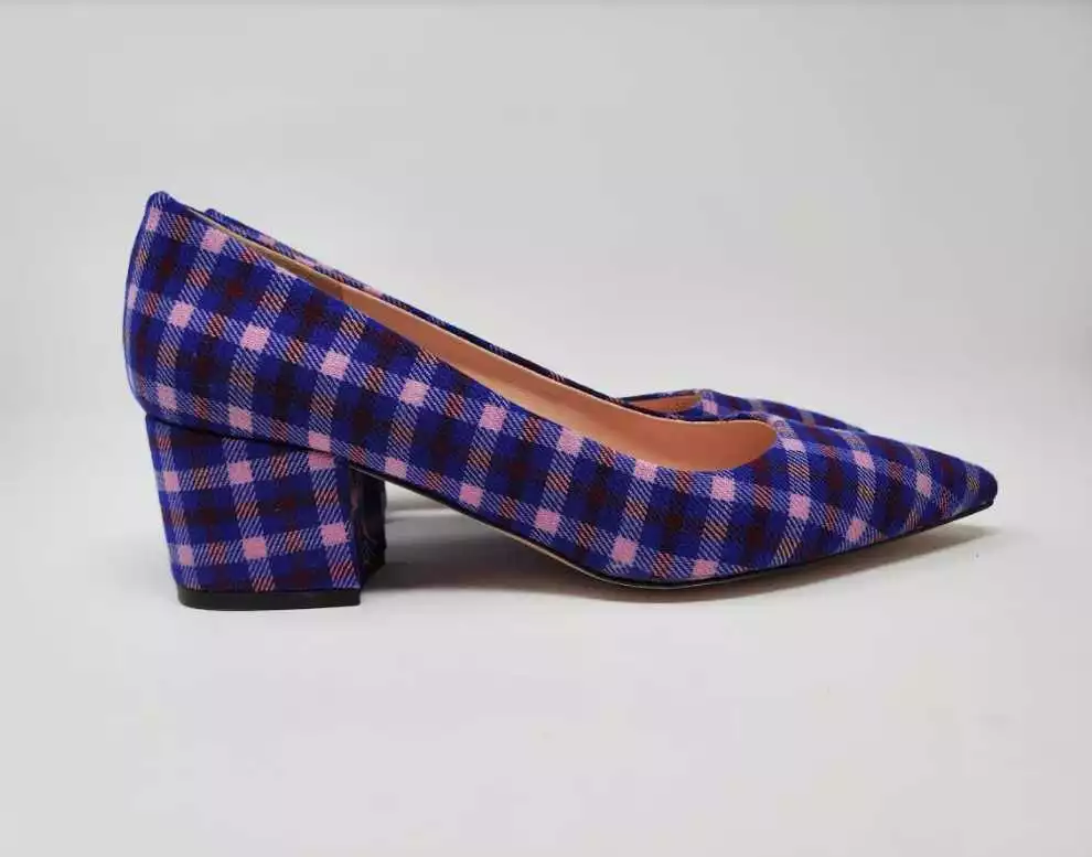Blue plaid store heels