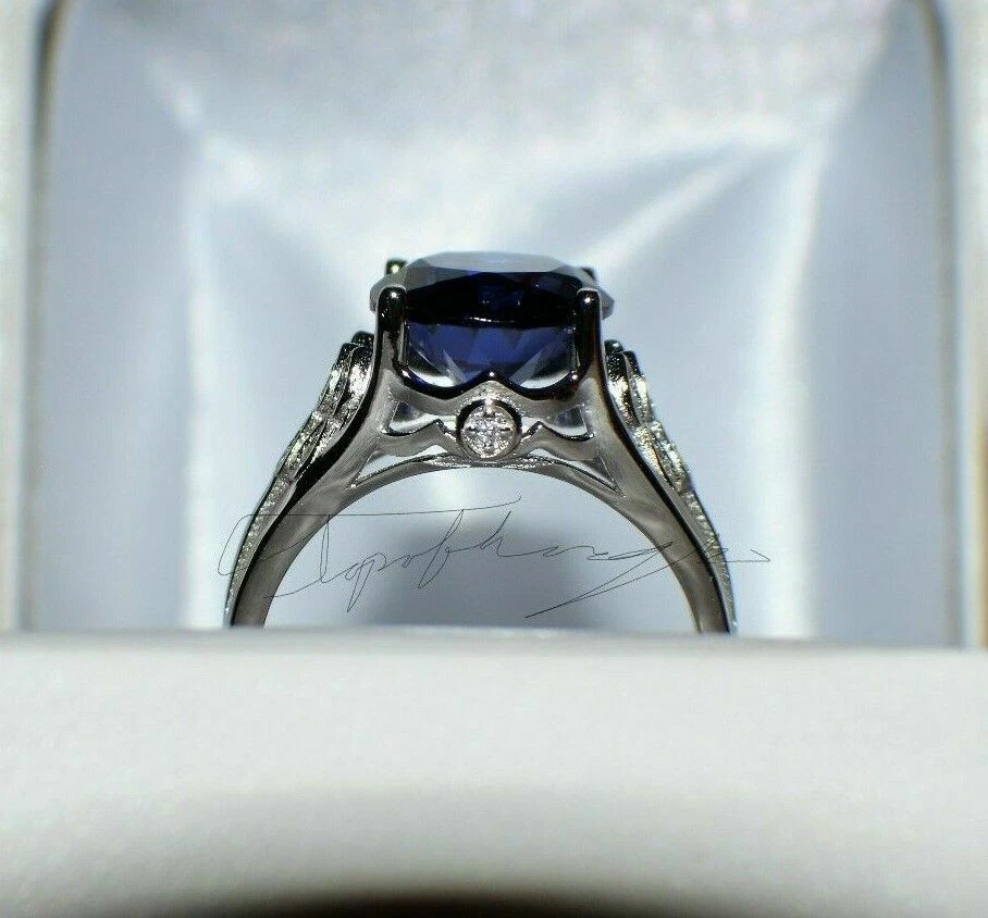 TANZANITA AAA PREMIUM DE 8 QUILATES Y 14 DIAMANTES IMPECABLES RELLENO DE ORO BLANCO GITANO DE 14K Foto 4 de 4