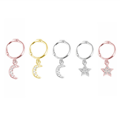 Sterling Silber 8 mm Klapp Creolen CZ Halbmond Mond Stern Ohrhänger
