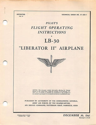 LB-30 Pilot's Flight Operating Inst's World War II Book Flight