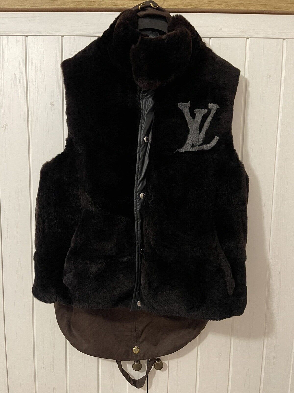 LOUIS VUITTON Rabbit Fur Reversible Vest 54 Black 22344