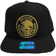 SINALOA MEXICO BASEBALL HAT BLACK LOGO FEDERAL 2 LOGOS SNAP BACK FLAT BUILD