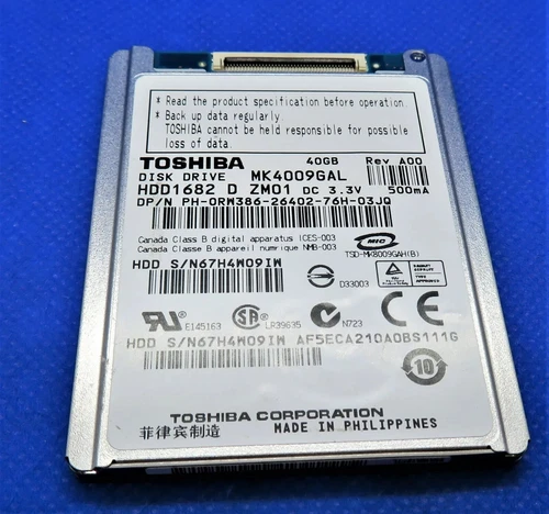 TOSHIBA MK4009GAL 40GB HDD1682 1.8" 4200 RPM ATA/IDE HARD DRIVE
