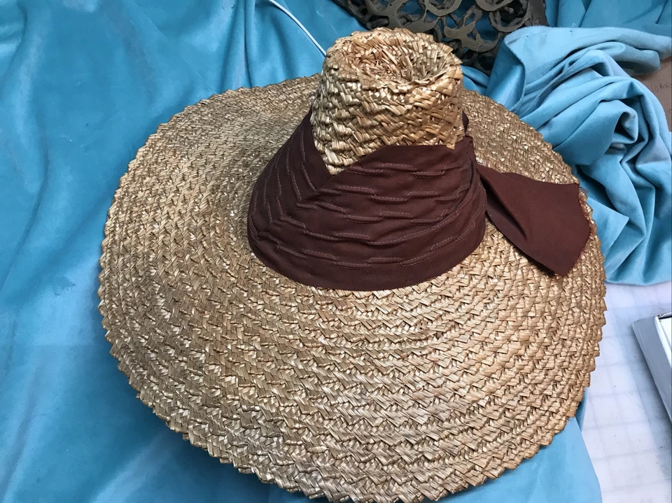 复古草帽 30 年代 40 年代倾斜宽边棕色高冠 — 第 4/4 张图片