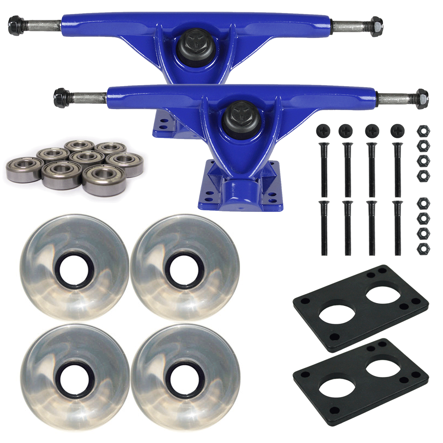 Longboard 181mm Reverse Kingpin Blue Trucks 70mm Clear Wheels with Bearings & Ha