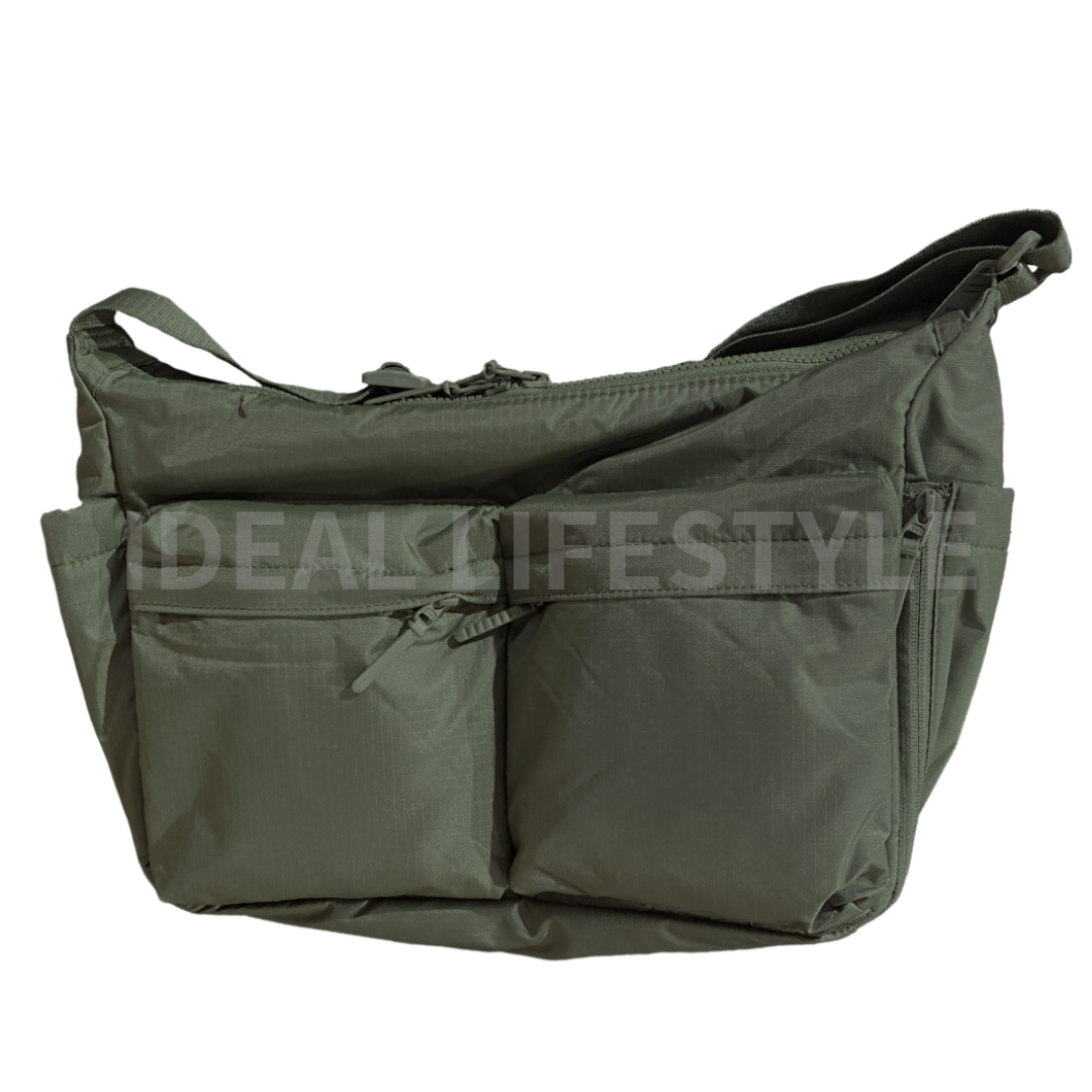 UNIQLO Multi Pocket Shoulder Bag Black/Olive Water-Repellent