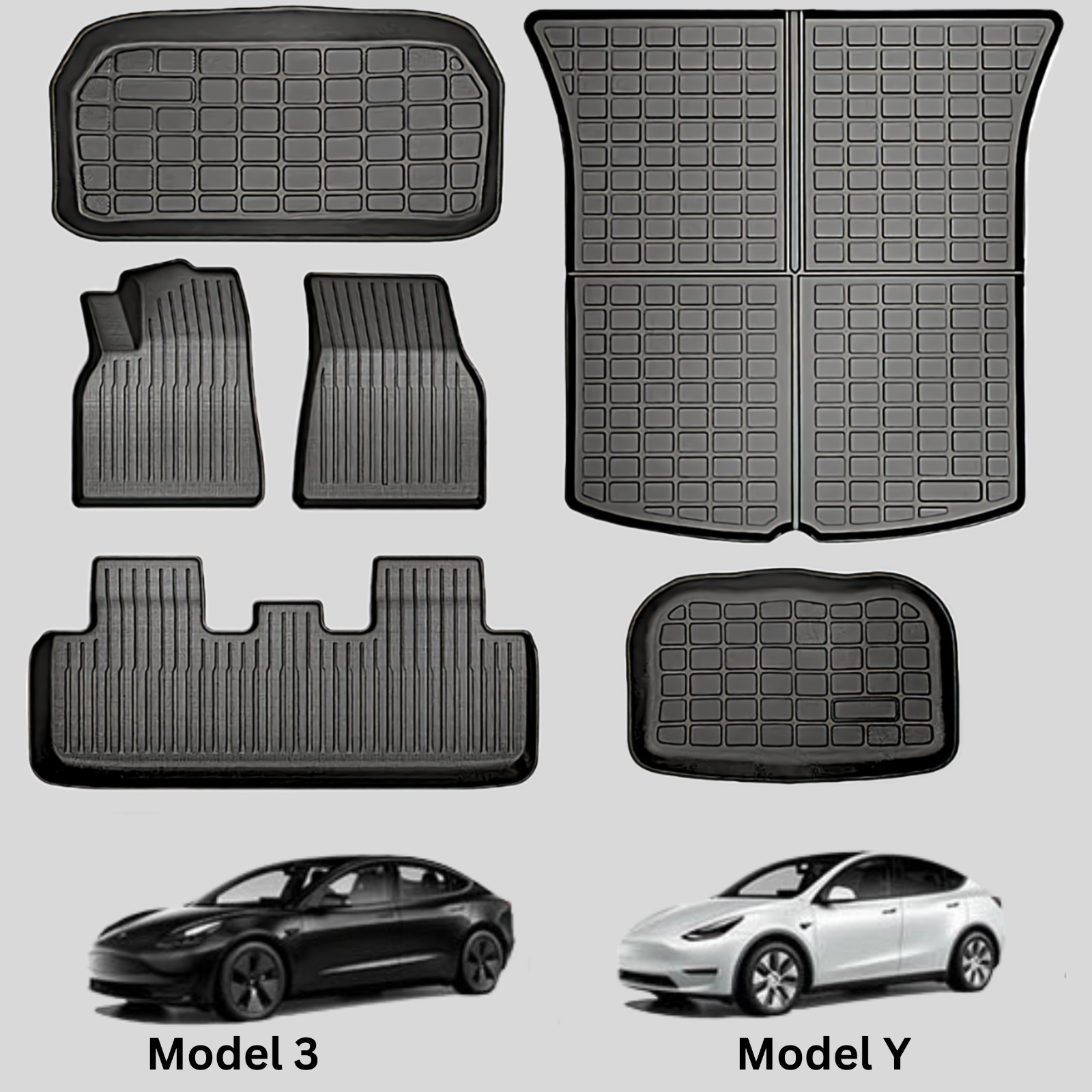 BunnyBird All Weather TPE Floor Mat Cargo Liner Trunk Mat for Tesla Model Y & 3