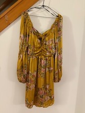 NWT Forever 21+ Yellow Off-Shoulder Mini Dress Sz 0X Floral Jacquard