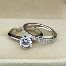 2CT Round Cut Lab-Created Diamond Engagement Bridal Set Ring 14K White Gold Over