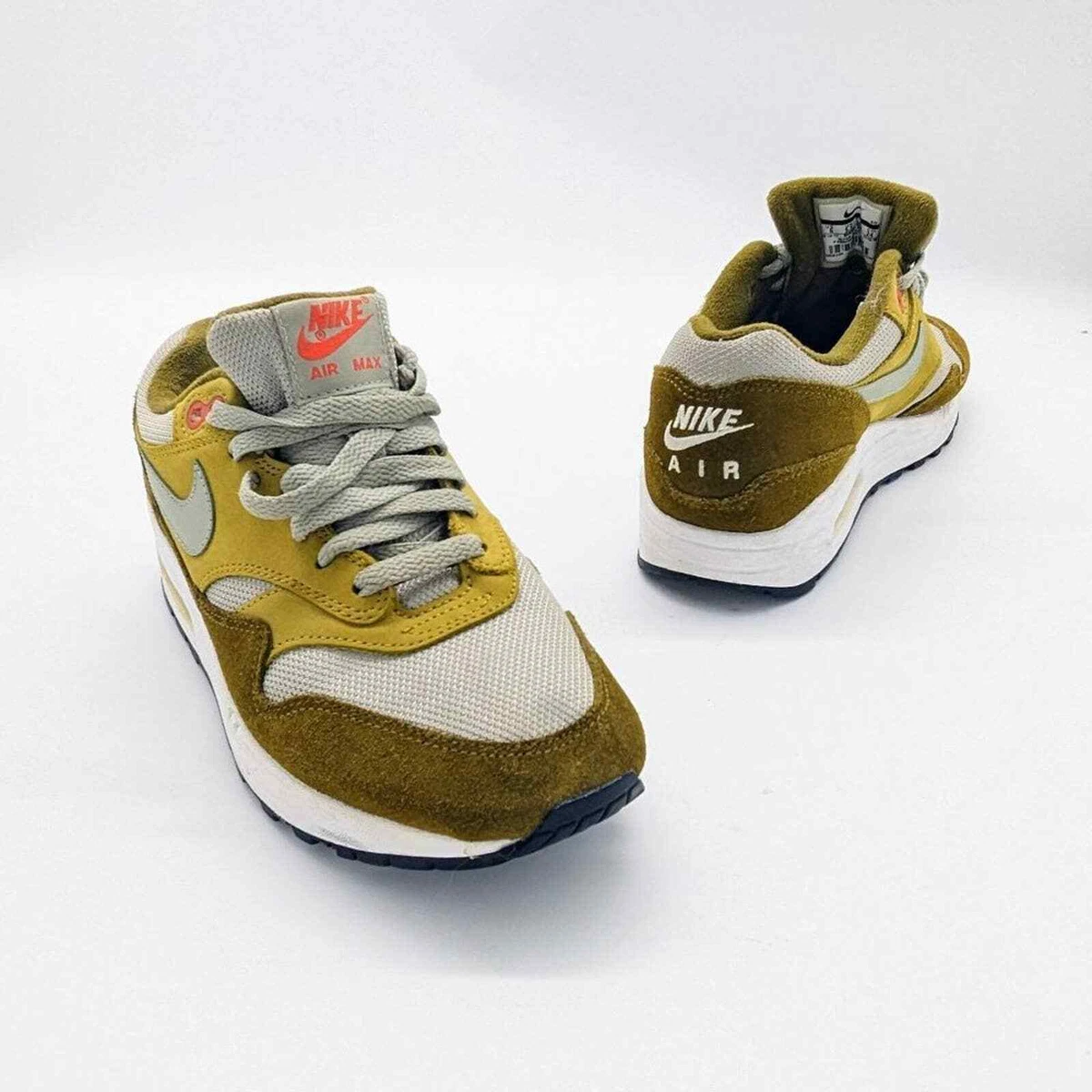 Nike Air Max 1 Curry Pack Olive Flak Lace Up Suede Sneakers Mens 6 Women's 7.5
