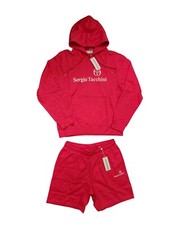 Sergio Tacchini Mens M Shorts HOODIE SET Logo Tennis Tracksuit Pink White Logo