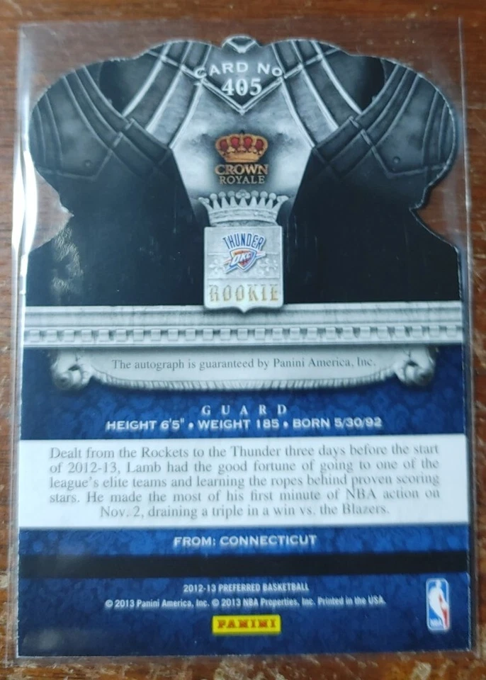 2012-13 Panini Preferred Oklahoma City Thunder Jeremy Lamb CR AU 3/99 EXCH - Image 2 of 2