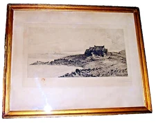 Antique France GEORGES BALDENWECK QUIMPER Landscape Engraving Signed Framed