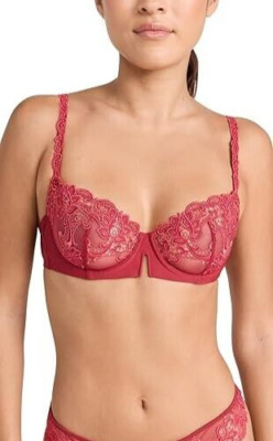 SIMONE PERELE 32C #15C330 SAGA EMBROIDERED DEMI CUP U/W BRA, LIPSTICK, NWT $135