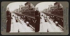 Foto: Bowery de la ciudad de Nueva York 1905 tren elevado escena callejera vista estéreo