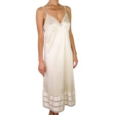 1970s Vintage Sears Satin Lace Slip Nightgown Medium Lingerie Cream Silky