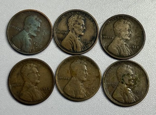 6 Coin Lot 1910-1915 S Lincoln Wheat Cents Filler Grade Coin