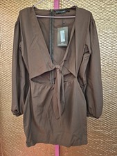 BNWT Prettylittlething Size 8 Brown Long Sleeve Cut Out Dress (825/230/v)